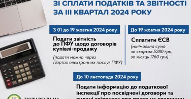 Памʼятка нотаріуса зі сплати податків та звітності за III квартал 2024 року